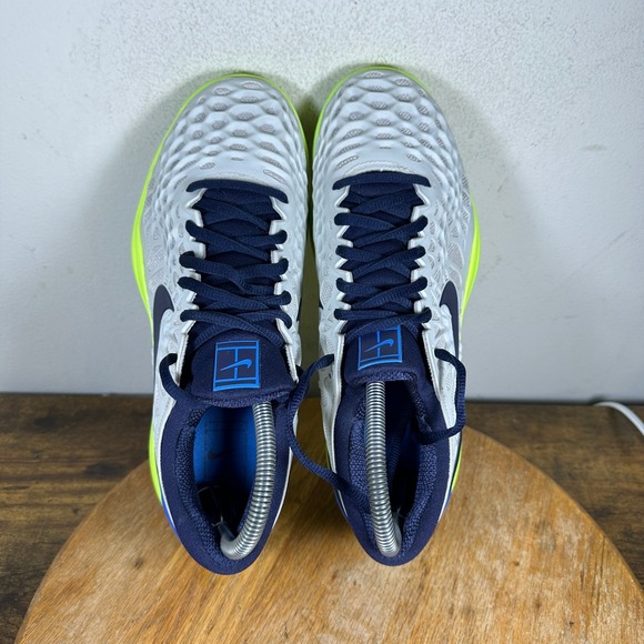 Nike Zoom Cage 3 HC Tennis Shoes White Blue Volt Men's Size 7.5 918193-004 - Picture 2 of 8